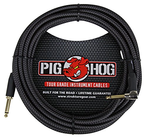 Pig Hog Vintage Serie Instrumentenkabel, Black Woven, 6m/20ft, 6.35 (1/4”) auf 6.35 (1/4”), Hochwertige Qualität, Gewebt, Winkelstecker von Pig Hog