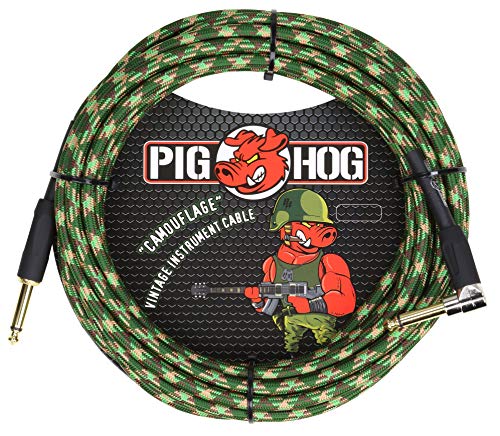 Pig Hog Vintage Serie Instrumentenkabel, Camouflage, 6m/20ft, 6.35 (1/4”) auf 6.35 (1/4”), Hochwertige Qualität, Gewebt, Winkelstecker von Pig Hog