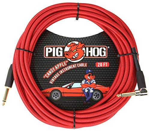 Pig Hog Vintage Serie Instrumentenkabel, Candy Apple Red, 6m/20ft, 6.35 (1/4”) auf 6.35 (1/4”), Hochwertige Qualität, Gewebt, Winkelstecker von Pig Hog