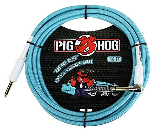 Pig Hog Vintage Serie Instrumentenkabel, Daphne Blue, 3m/10ft, 6.35 (1/4”) auf 6.35 (1/4”), Hochwertige Qualität, Gewebt, Winkelstecker von Pig Hog
