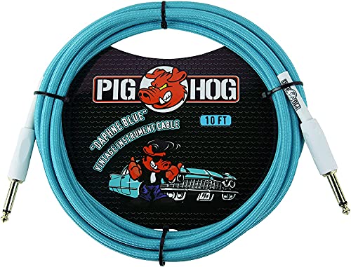 Pig Hog Vintage Serie Instrumentenkabel, Daphne Blue, 3m/10ft, 6.35 (1/4”) auf 6.35 (1/4”), Hochwertige Qualität, Gewebt von Pig Hog
