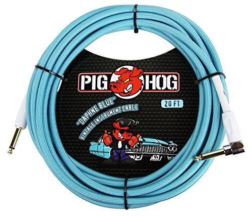 Pig Hog Vintage Serie Instrumentenkabel, Daphne Blue, 6m/20ft, 6.35 (1/4”) auf 6.35 (1/4”), Hochwertige Qualität, Gewebt, Winkelstecker von Pig Hog