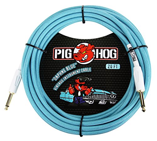 Pig Hog Vintage Serie Instrumentenkabel, Daphne Blue, 6m/20ft, 6.35 (1/4”) auf 6.35 (1/4”), Hochwertige Qualität, Gewebt von Pig Hog