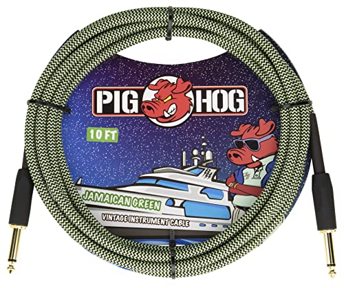 Pig Hog Vintage Serie Instrumentenkabel, Jamaican Green, 3m/10ft, 6.35 (1/4”) auf 6.35 (1/4”), Hochwertige Qualität, Gewebt von Pig Hog