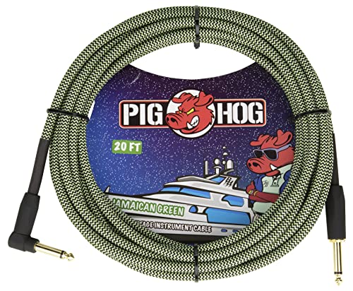 Pig Hog Vintage Serie Instrumentenkabel, Jamaican Green, 6m/20ft, 6.35 (1/4”) auf 6.35 (1/4”), Hochwertige Qualität, Gewebt, Winkelstecker von Pig Hog