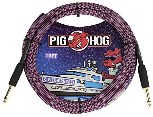 Pig Hog Vintage Serie Instrumentenkabel, Riviera Purple, 3m/10ft, 6.35 (1/4”) auf 6.35 (1/4”), Hochwertige Qualität, Gewebt von Pig Hog
