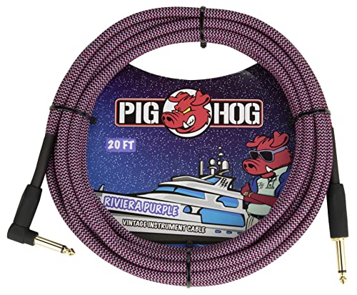 Pig Hog Vintage Serie Instrumentenkabel, Riviera Purple, 6m/20ft, 6.35 (1/4”) auf 6.35 (1/4”), Hochwertige Qualität, Gewebt, Winkelstecker von Pig Hog