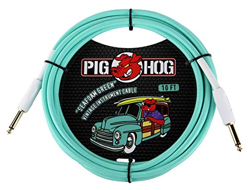 Pig Hog Vintage Serie Instrumentenkabel, Seafoam Green, 3m/10ft, 6.35 (1/4”) auf 6.35 (1/4”), Hochwertige Qualität, Gewebt von Pig Hog