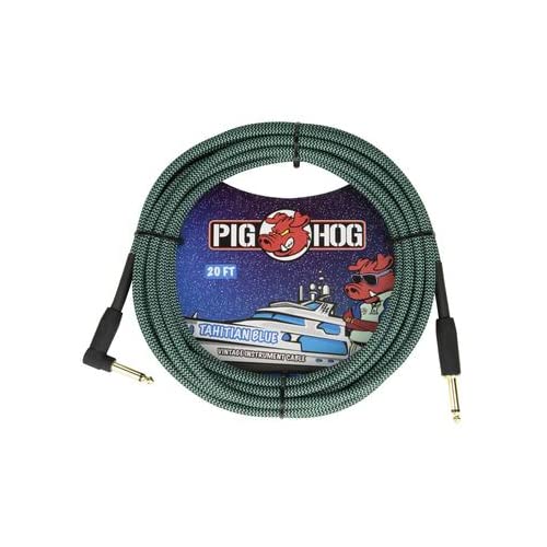 Pig Hog Vintage Serie Instrumentenkabel, Tahitian Blue, 6m/20ft, 6.35 (1/4”) auf 6.35 (1/4”), Hochwertige Qualität, Gewebt, Winkelstecker von Pig Hog