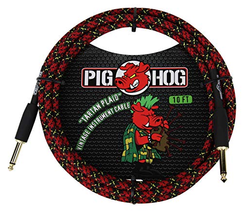 Pig Hog Vintage Serie Instrumentenkabel, Tartan Plaid, 3m/10ft, 6.35 (1/4”) auf 6.35 (1/4”), Hochwertige Qualität, Gewebt von Pig Hog