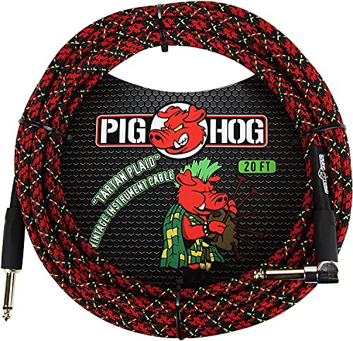 Pig Hog Vintage Serie Instrumentenkabel, Tartan Plaid, 6m/20ft, 6.35 (1/4”) auf 6.35 (1/4”), Hochwertige Qualität, Gewebt, Winkelstecker von Pig Hog