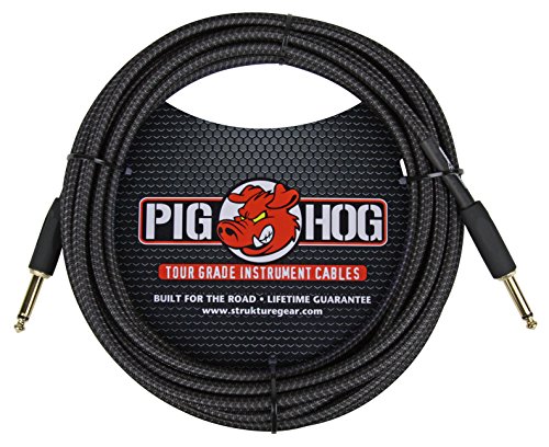 Pig Hog Vintage Serie Instrumentenkabel, Black Woven, 6m/20ft, 6.35 (1/4”) auf 6.35 (1/4”), Hochwertige Qualität, Gewebt von PigHog