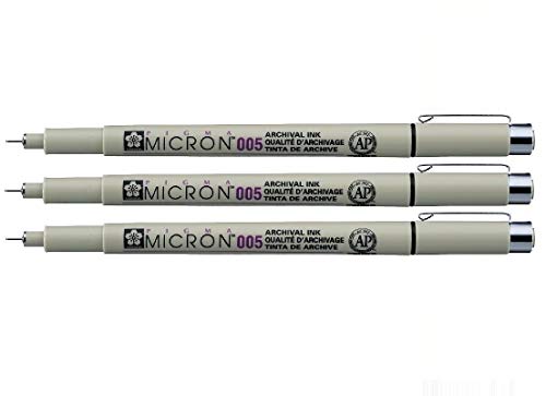 Sakura Pigma Micron Pigment Fineliner, 0,05 mm, Schwarz, 3 Stück von Pigma