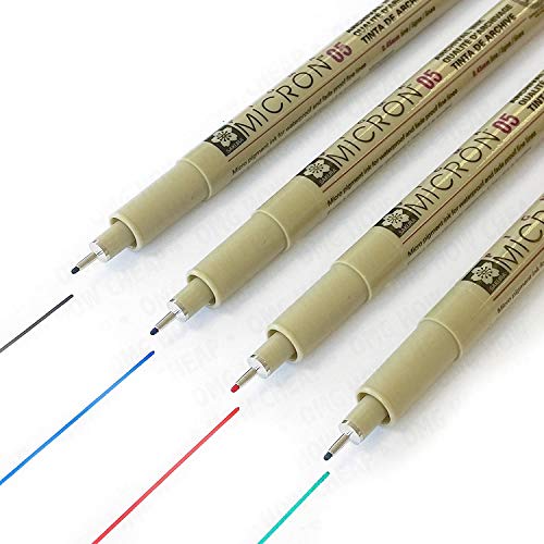 Sakura Pigma Micron – Pigment-Fineliner, Packung mit 4 Stück, 0,5 mm, Schwarz, Blau, Rot und Grün von Pigma