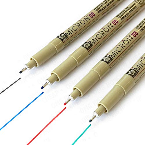 Sakura Pigma Micron – Pigment Fineliner – Pack von 4–0,8 mm – schwarz, blau, rot und grün von Pigma