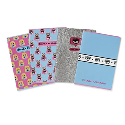 Maxi-Notizbücher Chiara Ferragni & Pigna, A4-Format, 1R liniertes Notizbuch, Azure/Pink-Mix-Fächer, 5 Notizbücher-Pack von Pigna