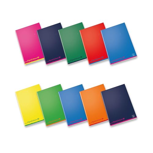 Pigna, Notizbuch A4 Colours, Papier innen 100 g/m², Seiten 72 + Einschlag, innen 0Q, kariert 5 m mit Rand, verschiedene Farben, 10 Stück von Pigna