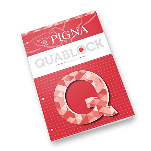 Pigna Klemmbrett QUABLOCK A5, 80 g/m² Papier, 4 Löcher, innen 1R, liniert, ideal für Schule und Büro, Ringbuchminen, 50 Blatt, 5 Stück. von Pigna