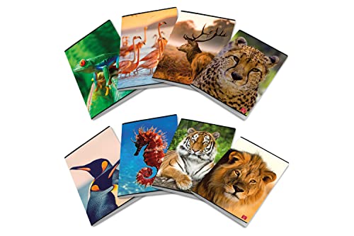 Pigna, Maxi Notizbuch Tier, A4 21x29,7 cm, 80 Seiten + Vorsatzblatt, 80 g/m² Papier, innen 0C, liniert mit Rand, Assorted Covers, 10 Stück. von Pigna