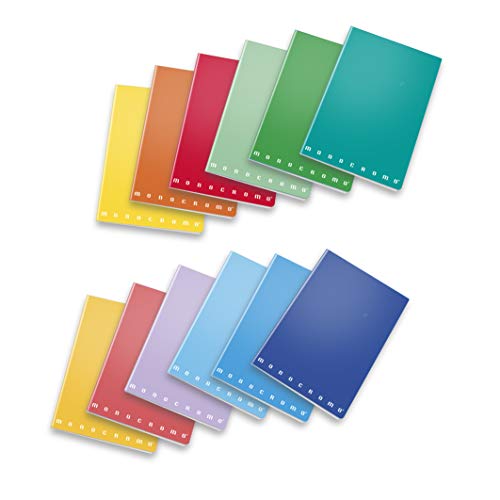 Pigna Einfarbige A5-Notizbücher, gestreift, 5 mm kariert, farblich sortiert, 10 Stück von Pigna