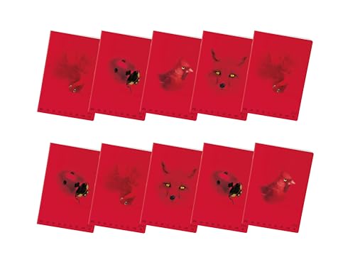 Pigna, Maxi Monochromes Notizbuch Rot, A4, 100 g/qm Papier innen, 72 Seiten + Bleirand, Umschlag aus glänzendem/mattem Karton, 4M innen, 4 mm im Quadrat, Sortierte Themen, 10er-Pack von Pigna