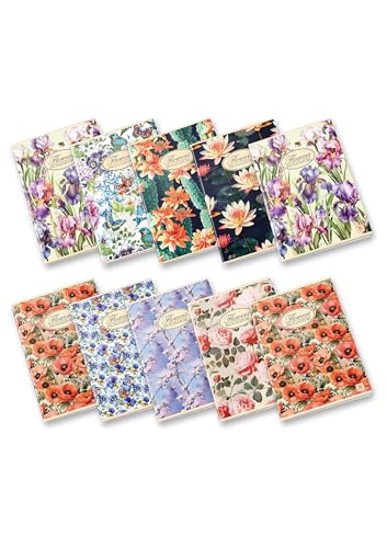 Pigna Nature Flowers, DIN A4 Notizbuch, 4 mm, randlos - Packung mit 10 Stück - zufälliges Muster von Pigna