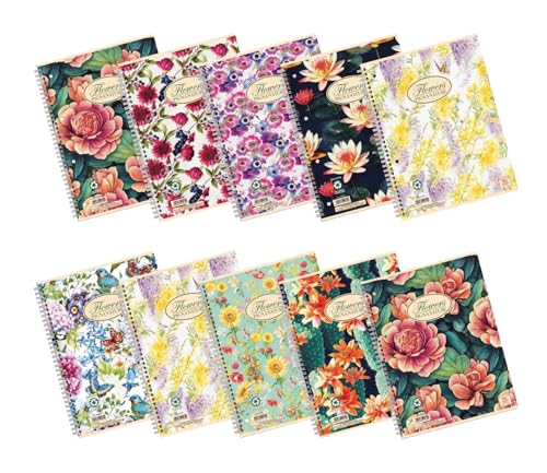 Pigna, Maxi Spiralgebundene Notizbücher Natur Blumen, A4 22x29,7 cm, mit 4 Löchern und Mikroperforation, 1R innen, liniert, 80 g/qm, Recyclingpapier, sortierte Themen, 5 von Pigna