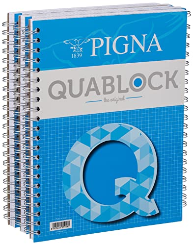 Pigna, QUABLOCK Maxi Spiral Notizbuch, 80 g/m² Papier, 120 Blatt mit Löchern und Miroperforation, A4 Format, 22x29,5 cm, 5M innen, 5 mm quadratisch, 5 von Pigna