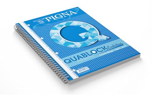 Pigna, QUABLOCK Evolution Spiralbuch Maxi Block, 22x29,5, A4, 80 g/m² Papier, 50 Blatt, innen 5M, 5 mm quadratisch, 5 von Pigna