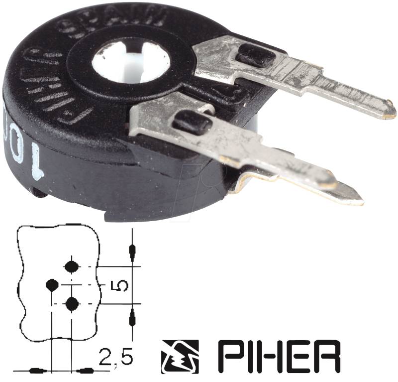 PT 10-S 250K - Einstellpotentiometer, stehend, 250 kOhm, 10 mm von Piher