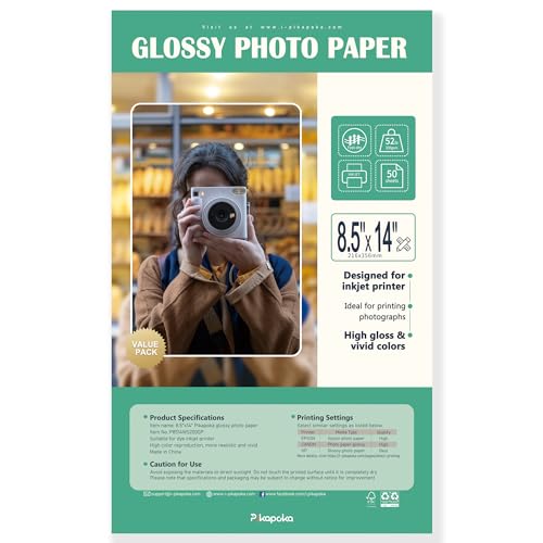 Pikapoka 21,6 x 35,6 cm, glänzendes Fotopapier für Tintenstrahldrucker, US-Größe, 50 Blatt (P8514WS200GP) von Pikapoka