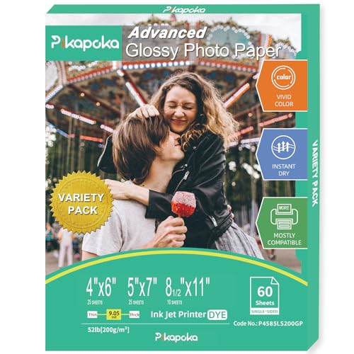Pikapoka Glänzendes Fotopapier, 10,2 x 15,2 cm, 12,7 x 17,8 cm, 60 Stück, verschiedene Größen, Tintenstrahldrucker, 200 g/m² Pikapoka Glänzendes Fotopapier, 10,2 x 15,2 cm, 12,7 x 17,8 cm, 60 Stück, verschiedene Größen, Tintenstrahldrucker, 200 g/m² von Pikapoka