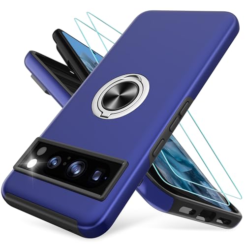 Handyhülle für Google Pixel 8 Pro hülle mit 2 Stück Schutzfolie[360° Unsichtbarem Drehbarem Ständer] TPU + PC Stoßfest Schutzhülle Handyhülle für Pixel 8 Pro-Blau von Pilaru