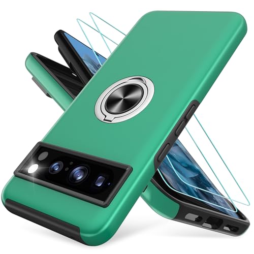 Handyhülle für Google Pixel 8 Pro hülle mit 2 Stück Schutzfolie[360° Unsichtbarem Drehbarem Ständer] TPU + PC Stoßfest Schutzhülle Handyhülle für Pixel 8 Pro-Grün von Pilaru