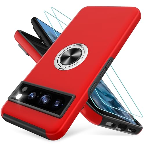 Handyhülle für Google Pixel 8 Pro hülle mit 2 Stück Schutzfolie[360° Unsichtbarem Drehbarem Ständer] TPU + PC Stoßfest Schutzhülle Handyhülle für Pixel 8 Pro-Rot von Pilaru