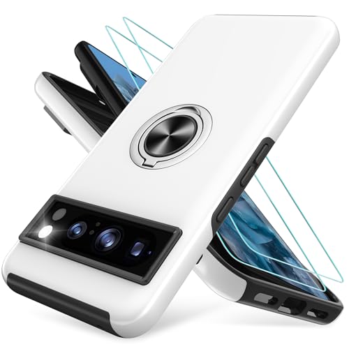 Handyhülle für Google Pixel 8 Pro hülle mit 2 Stück Schutzfolie[360° Unsichtbarem Drehbarem Ständer] TPU + PC Stoßfest Schutzhülle Handyhülle für Pixel 8 Pro-Silber von Pilaru