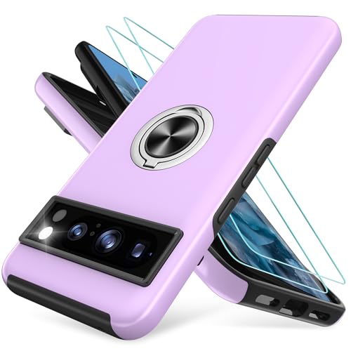 Handyhülle für Google Pixel 8 Pro hülle mit 2 Stück Schutzfolie[360° Unsichtbarem Drehbarem Ständer] TPU + PC Stoßfest Schutzhülle Handyhülle für Pixel 8 Pro-Violett von Pilaru