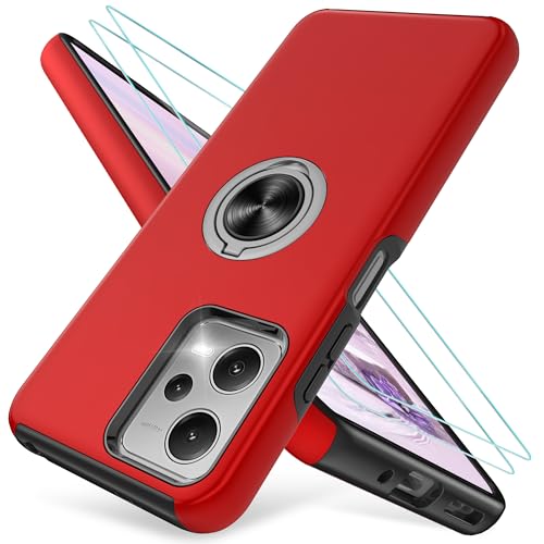 Handyhülle für Redmi Note 12 5G Hülle mit 2 Stück Displayschutzfolie,TPU+PC Schutzhülle,Drehbarer Fingerring Ständer Stoßfest Schutzhülle fur Xiaomi Redmi Note 12 5G / Poco X5 5G Handyhülle-Rot von Pilaru