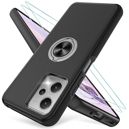 Handyhülle für Redmi Note 12 5G Hülle mit 2 Stück Displayschutzfolie,TPU+PC Schutzhülle,Drehbarer Fingerring Ständer Stoßfest Schutzhülle fur Xiaomi Redmi Note 12 5G / Poco X5 5G Handyhülle-Schwarz von Pilaru