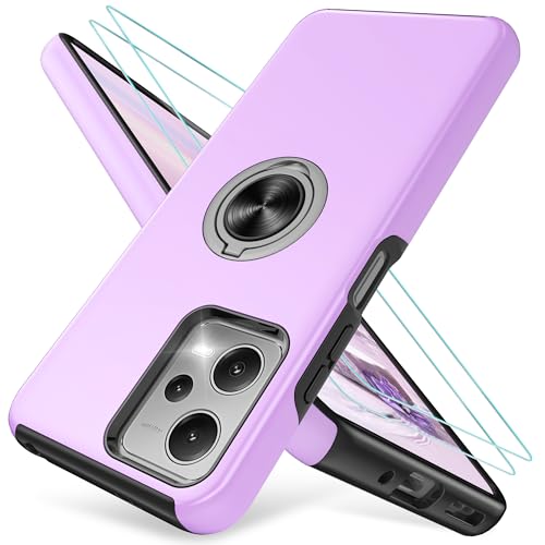 Handyhülle für Redmi Note 12 5G Hülle mit 2 Stück Displayschutzfolie,TPU+PC Schutzhülle,Drehbarer Fingerring Ständer Stoßfest Schutzhülle fur Xiaomi Redmi Note 12 5G / Poco X5 5G Handyhülle-Violett von Pilaru