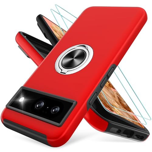 Kompatibel mit Google Pixel 8 Hülle mit 2*Schutzfolie,Pixel 8 hülle mit 360° Unsichtbarem Drehbarem Ständer,Kratzfeste Schutzhülle für Pixel 8 case-Rot von Pilaru