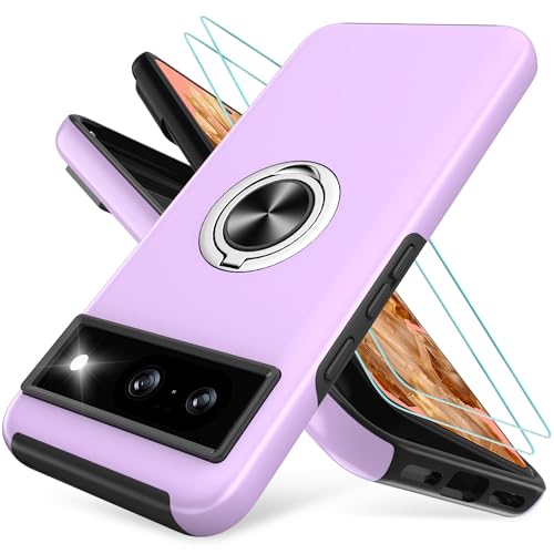 Kompatibel mit Google Pixel 8 Hülle mit 2*Schutzfolie,Pixel 8 hülle mit 360° Unsichtbarem Drehbarem Ständer,Kratzfeste Schutzhülle für Pixel 8 case-Violett von Pilaru