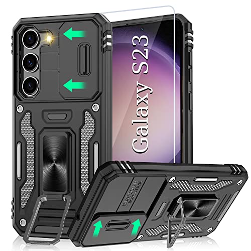 Kompatibel mit S23 Hülle, Schiebe-Kameraabdeckung Stoßfestes Samsung Galaxy S23 Hülle mit 360° Drehbarer Ständer Handyhülle Samsung S23 Schwarz von Pilaru