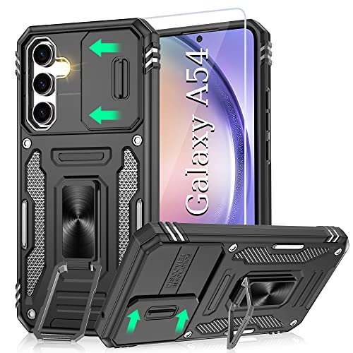 Kompatibel mit Samsung A54 Hülle Schiebe-Kameraabdeckung Stoßfestes Samsung Galaxy A54 Hülle mit 360° Drehbarer Ständer Handyhülle Samsung A54 Schwarz von Pilaru