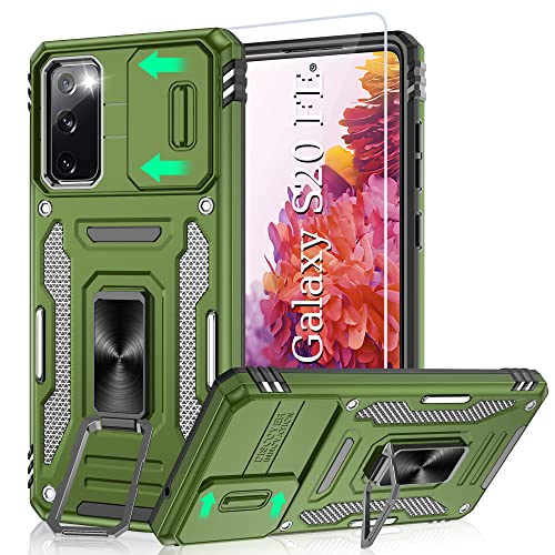 Kompatibel mit Samsung Galaxy S20 FE Hülle Schiebe-Kameraabdeckung Stoßfestes Samsung S20 FE Hülle mit 360°Ständer Handyhülle Samsung S20 FE Olivgrün von Pilaru