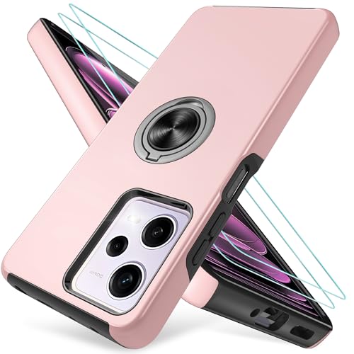 Kompatibel mit Xiaomi Redmi Note 12 Pro 5G Hülle mit 2 Stück Displayschutzfolie,TPU+PC Schutzhülle mit 360° Magnetis Drehbarer Ständer für Redmi Note 12 Pro 5G / Poco X5 Pro 5G Handyhülle-Rosa von Pilaru