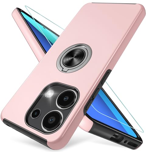 Pilaru Kompatibel mit Xiaomi Redmi Note 13 Hülle, Eingebetteter 360° Drehbarer Ständer Schutzhülle Xiaomi Redmi Note 13 Hülle Starke Stoßfestigkeit Rosa von Pilaru