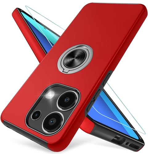 Pilaru Kompatibel mit Xiaomi Redmi Note 13 Hülle, Eingebetteter 360° Drehbarer Ständer Schutzhülle Xiaomi Redmi Note 13 Hülle Starke Stoßfestigkeit Handyhülle Redmi Note 13 Hülle-Rot von Pilaru
