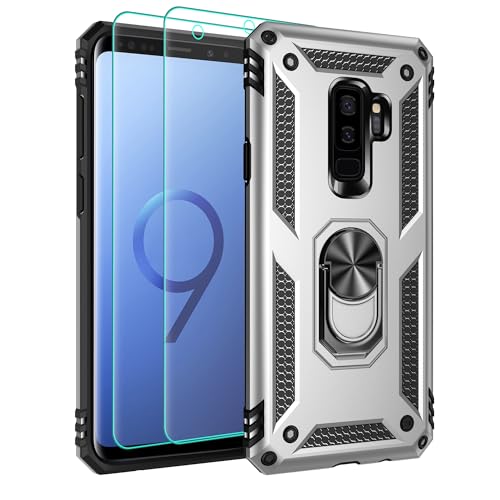 Pilaru Handyhülle für Samsung Galaxy S9 Plus Hülle, mit 2 Stück Schutzfolie, 360° Drehhalter Ring Kratzfest Militär Stoßfest Outdoor Schutzhülle für Samsung Galaxy S9 Plus,Silber Pilaru Handyhülle für Samsung Galaxy S9 Plus Hülle, mit 2 Stück Schutzfolie, 360° Drehhalter Ring Kratzfest Militär Stoßfest Outdoor Schutzhülle für Samsung Galaxy S9 Plus,Silber von Pilaru