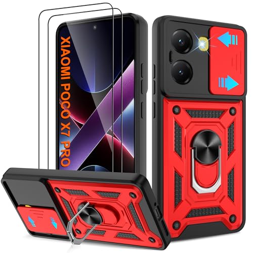 Pilaru Hülle für Xiaomi Poco X7 Pro 5G Handyhülle,Schiebe-Kameraschutz Case mit 2 Stück Schutzfolie,360°Drehbarer Fingerring Ständer Schutzhülle Militärqualität Stoßfest for Xiaomi Poco X7 Pro 5G,Rot Pilaru Hülle für Xiaomi Poco X7 Pro 5G Handyhülle,Schiebe-Kameraschutz Case mit 2 Stück Schutzfolie,360°Drehbarer Fingerring Ständer Schutzhülle Militärqualität Stoßfest for Xiaomi Poco X7 Pro 5G,Rot von Pilaru